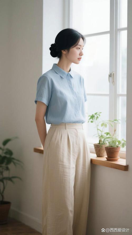 蓝条衬衣短袖怎么搭配图片