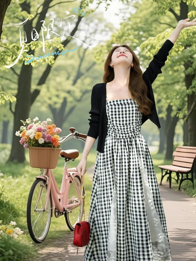 格子调带长裙怎么搭配
