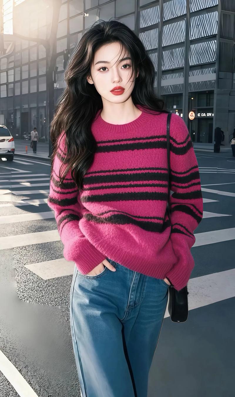 玫红色毛衣怎么搭配裤子和鞋