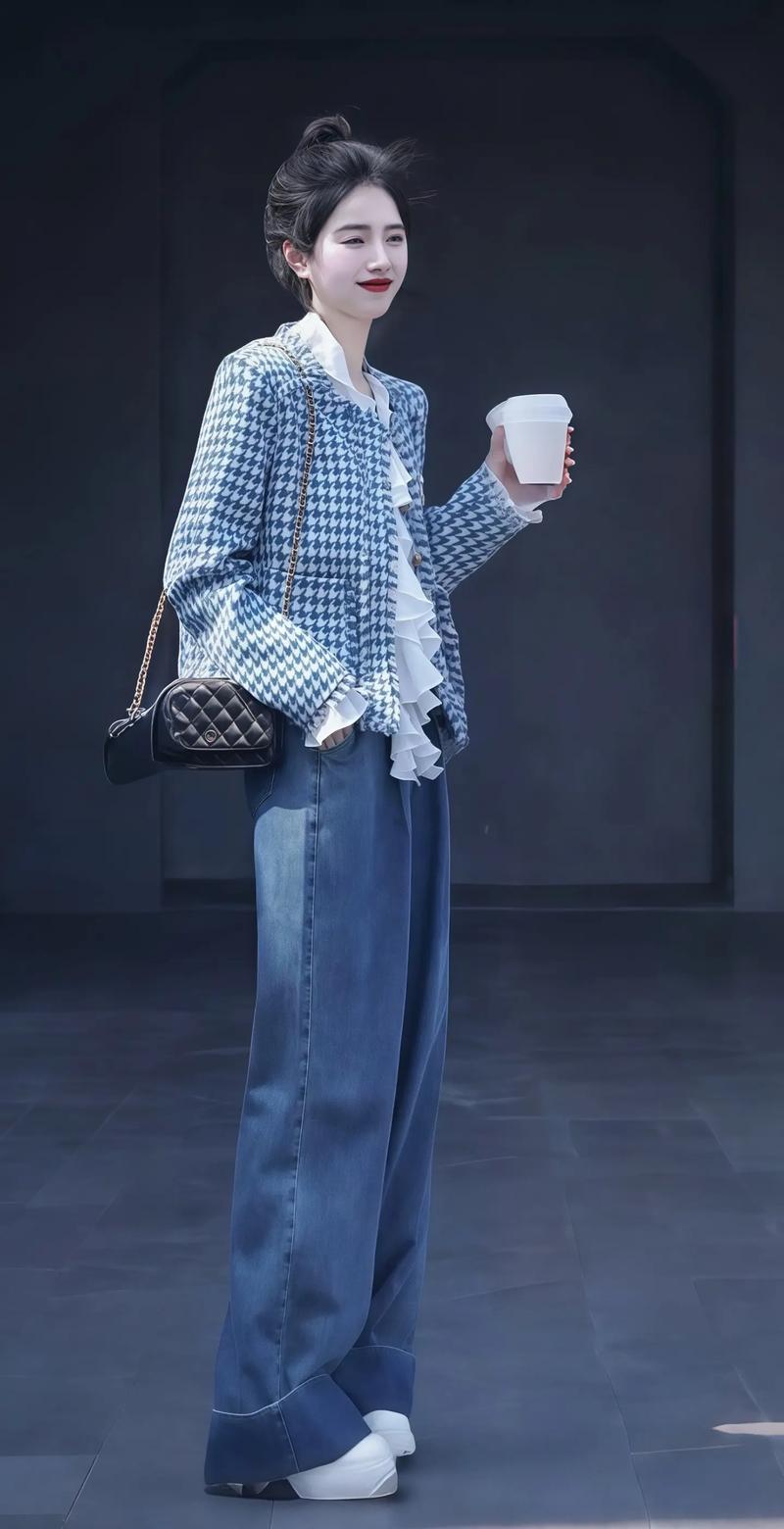 韩版深蓝色格子大衣怎么搭配