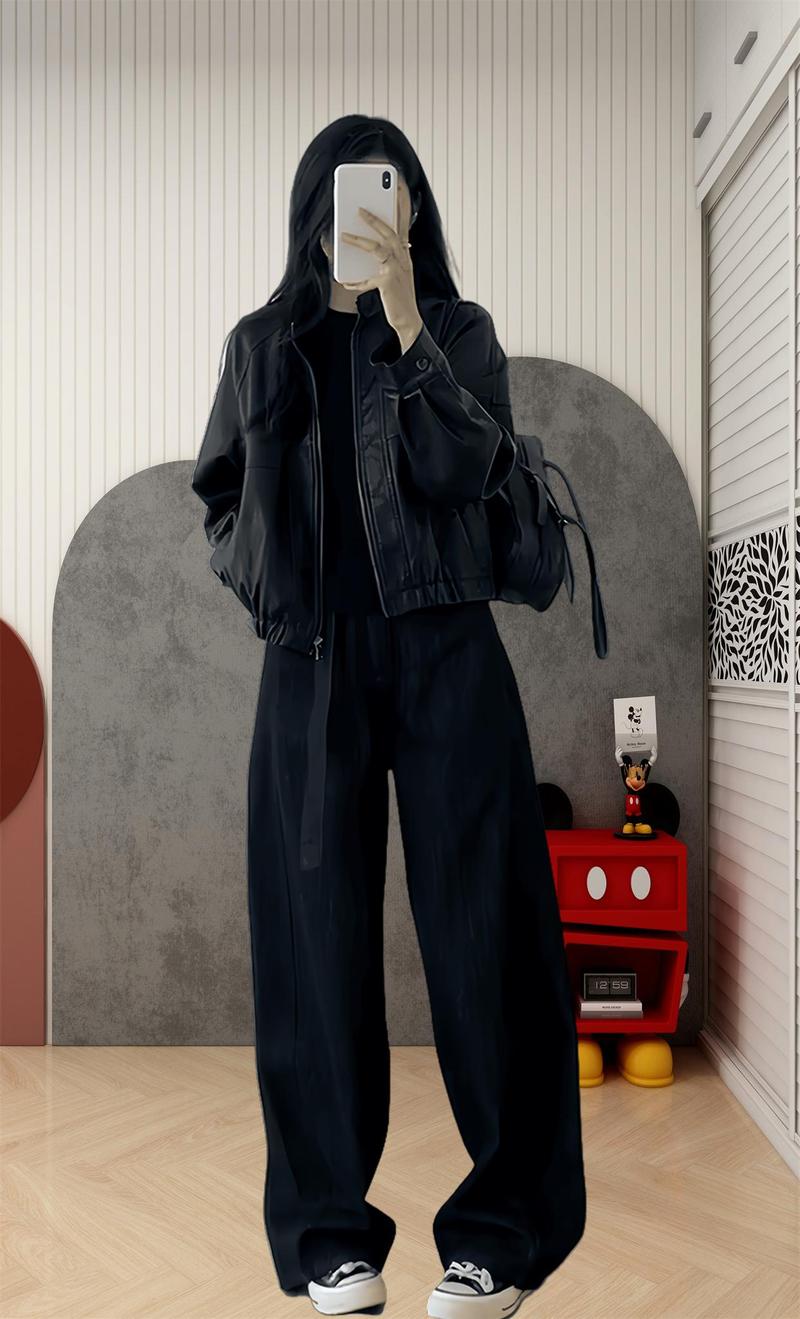 皮衣和什么裤子搭配