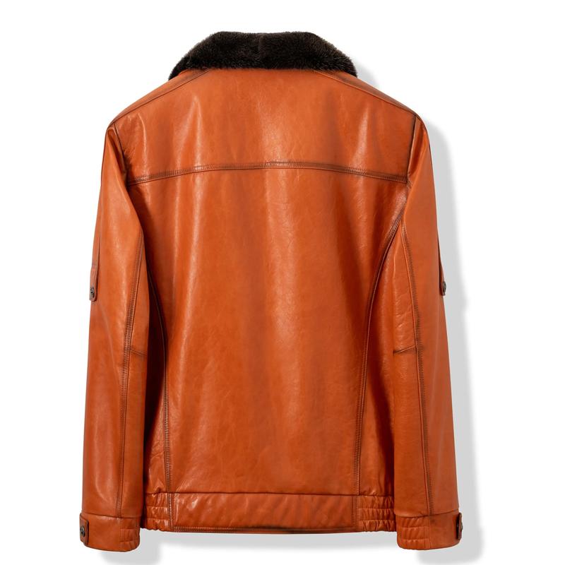 男橙色皮衣怎么搭配