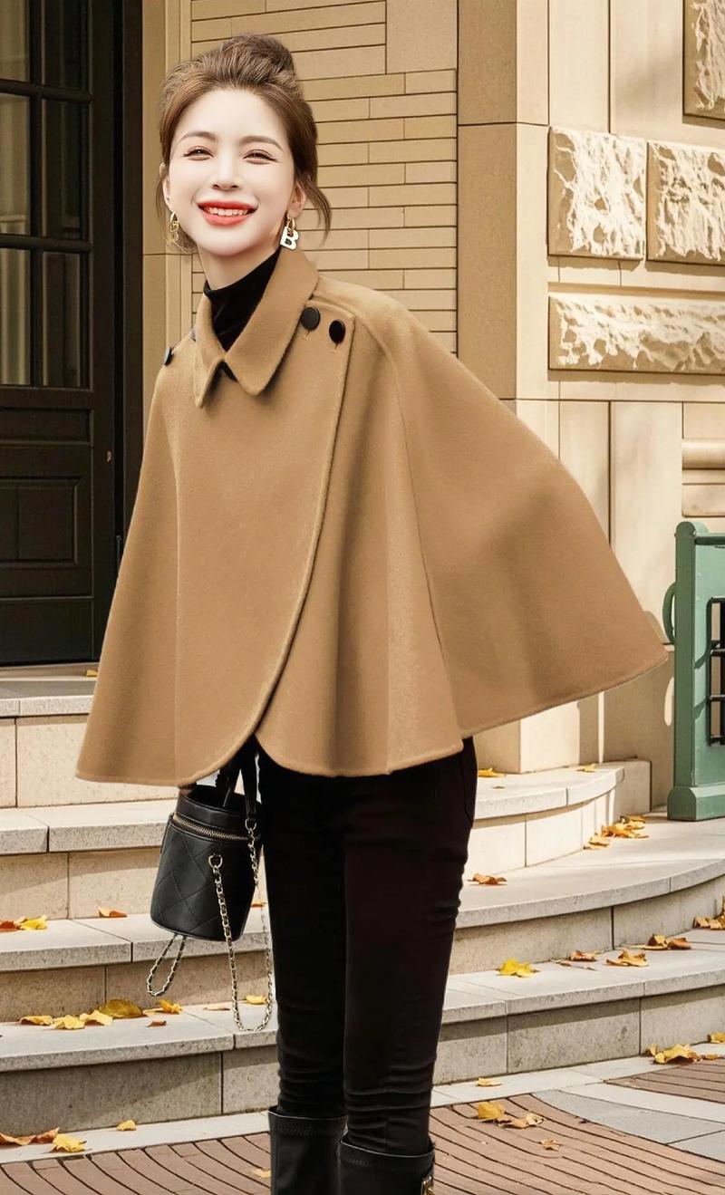 橘色短款斗篷怎么搭配