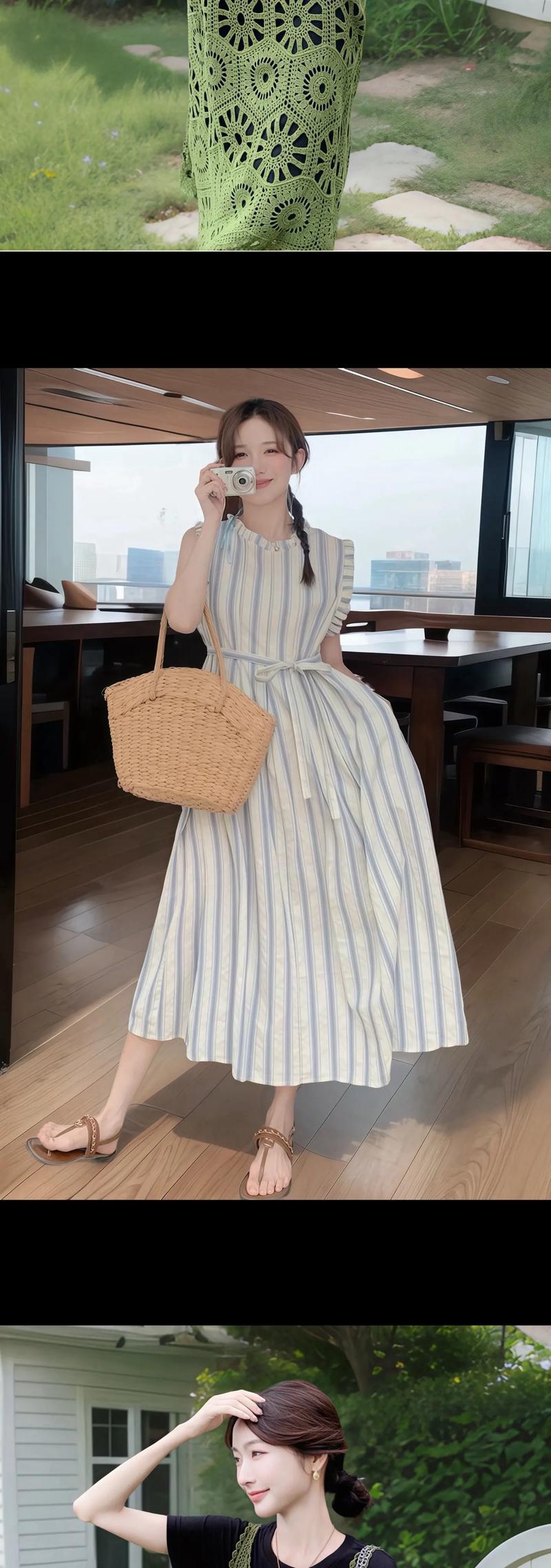 竖条纹连衣裙怎么搭配