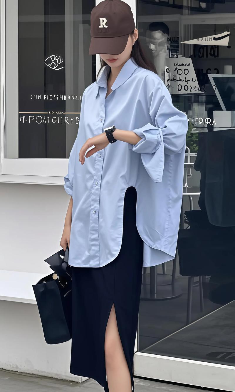 蓝色衬衣裙怎么搭配