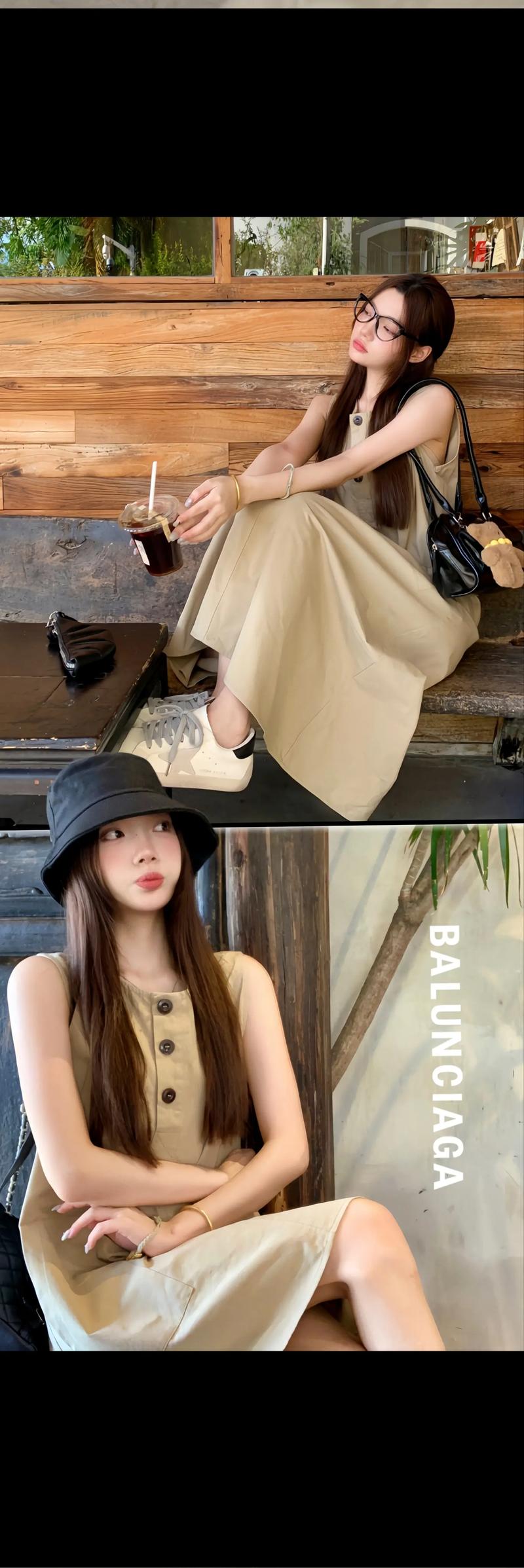 卡其色背心裙怎么搭配