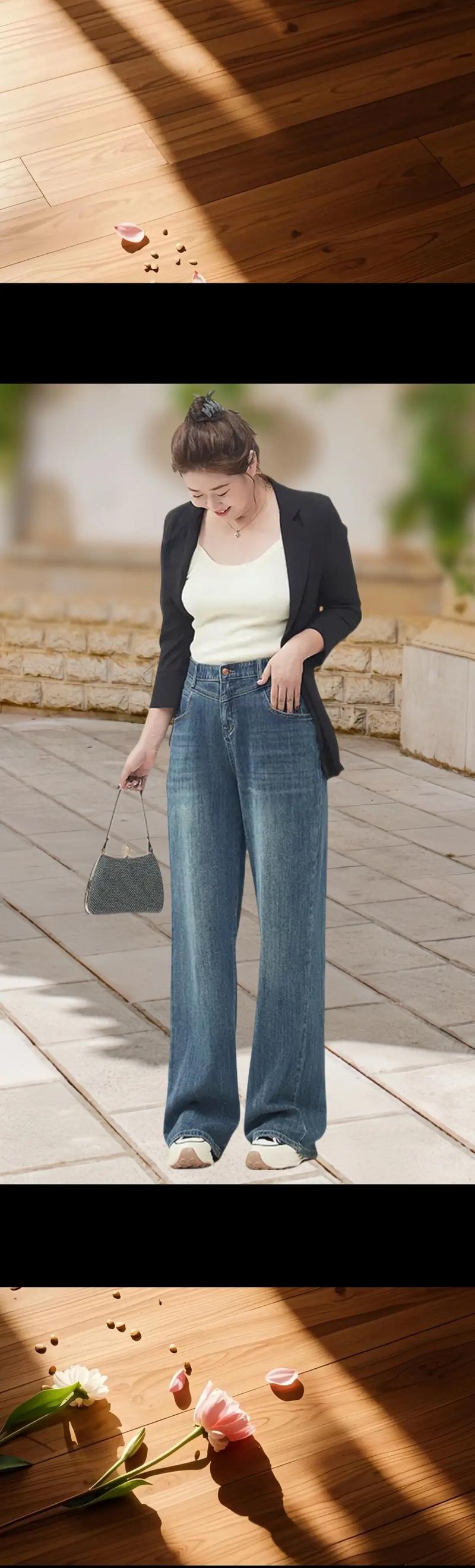 宽松牛仔裤女怎么搭配衣服图片欣赏