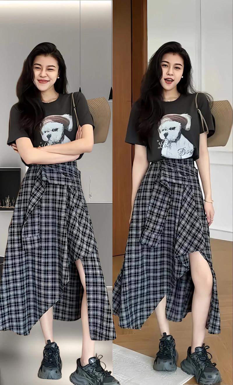 格子半身裙配什么上衣