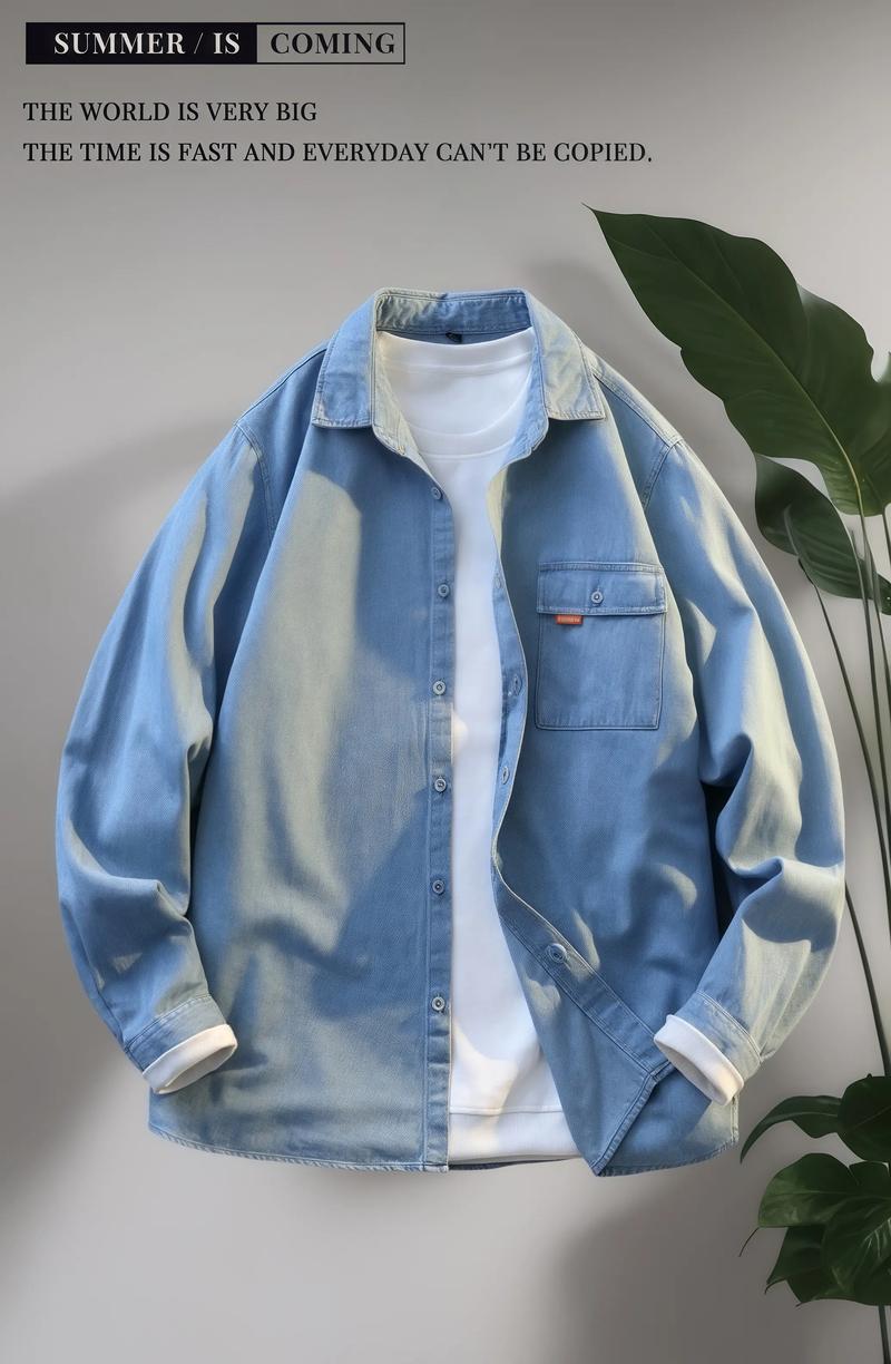 长袖牛仔男衬衫怎么搭配什么裤子图片欣赏