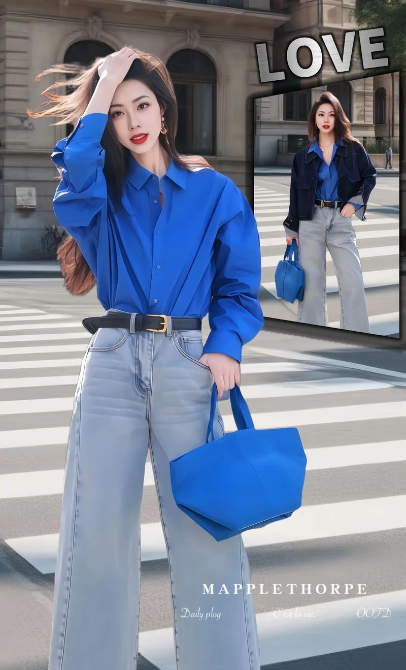 长袖蓝色衬衫怎么搭配外套