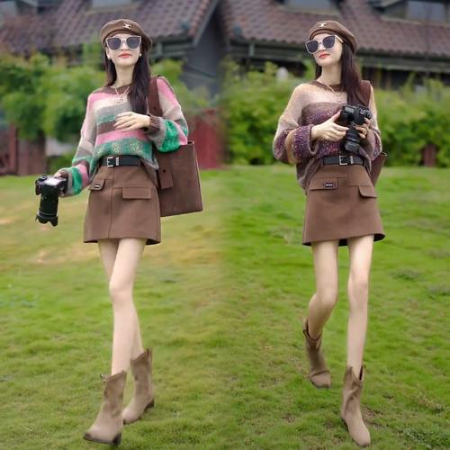 半身条纹a字裙怎么搭配什么外套好看