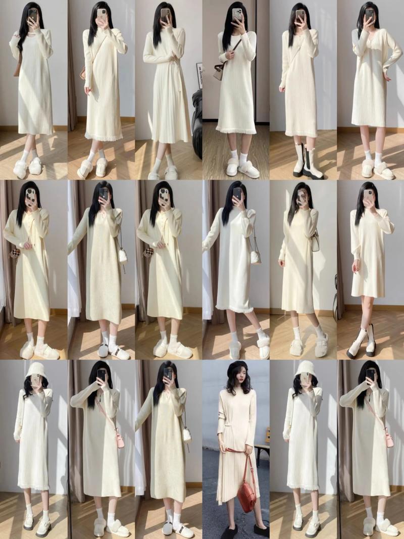 白色针织连衣裙怎么搭配图片