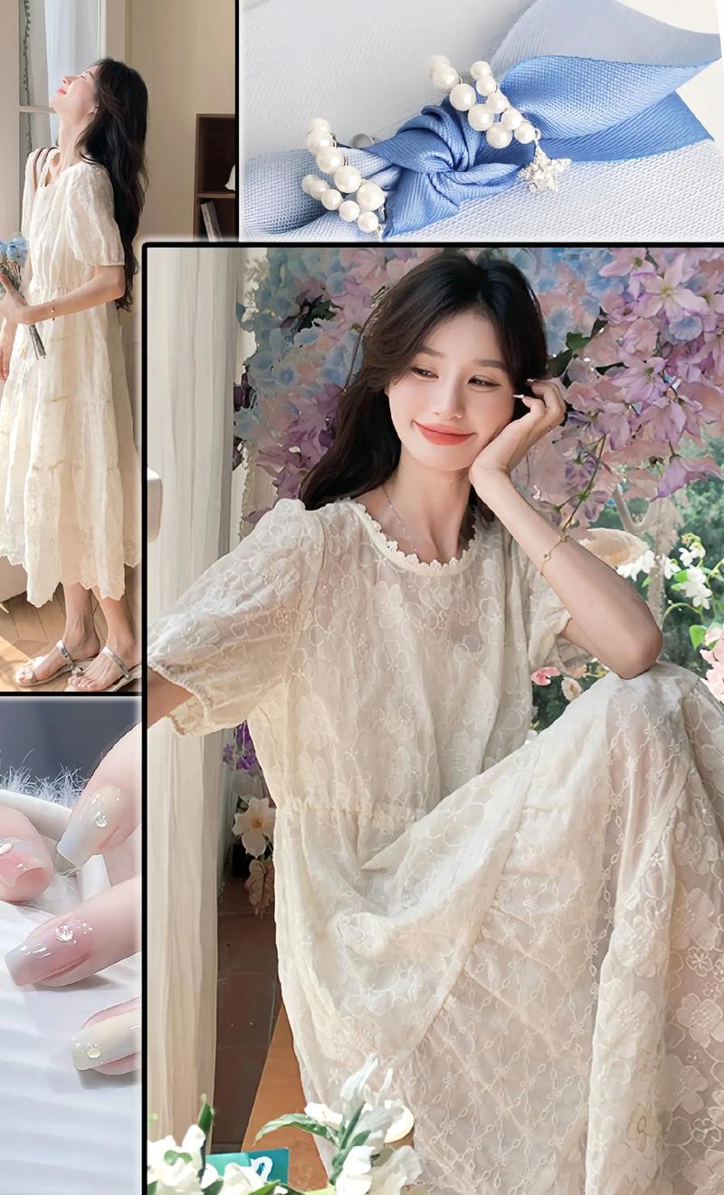 白色无袖蕾丝连衣长裙怎么搭配