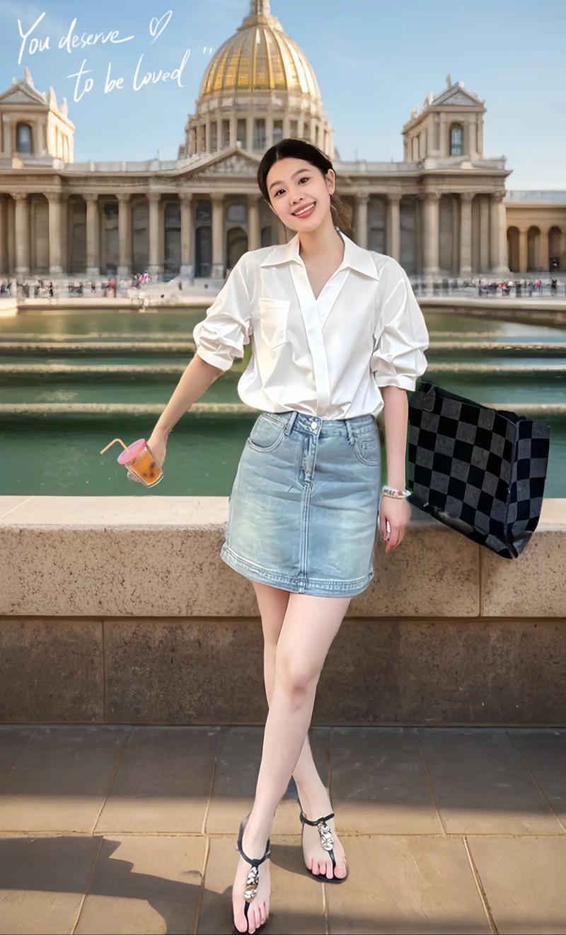 中长牛仔短裙怎么搭配图片欣赏