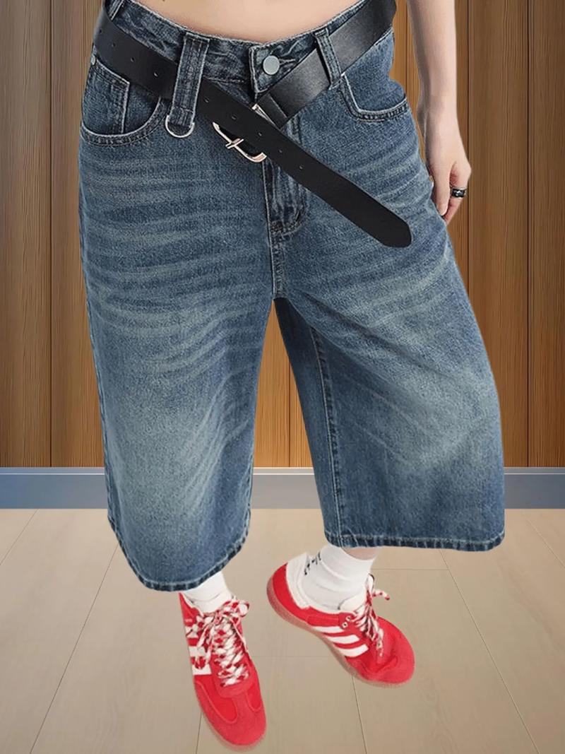 七分阔腿牛仔裤怎么搭配上衣图片欣赏