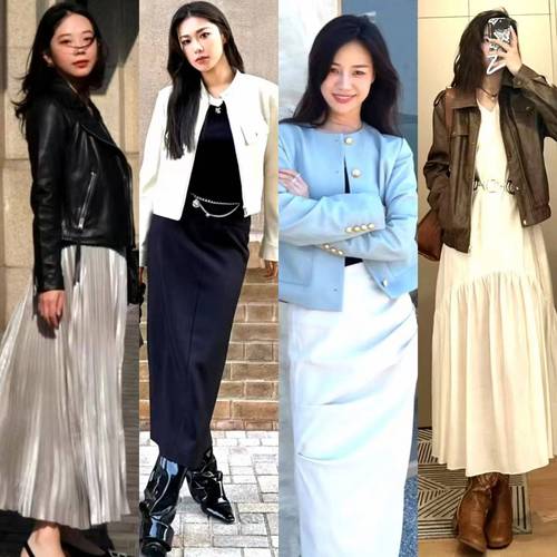 皮长裙的上衣怎么搭配图片