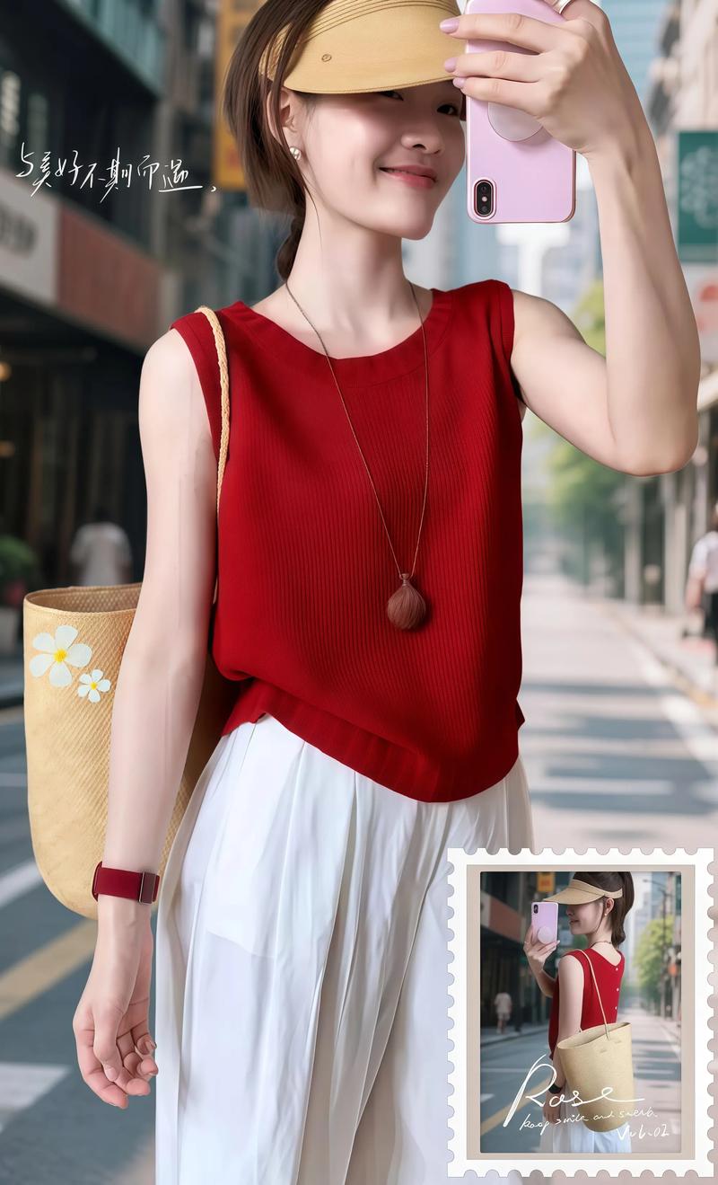 女红色背心怎么搭配