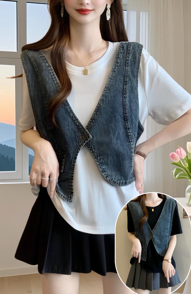 牛仔穿的马甲怎么搭配好看图片