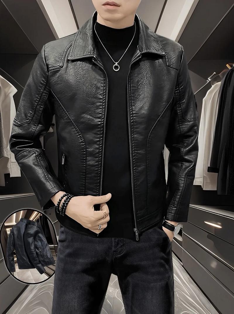 男士长款黑皮衣怎么搭配什么裤子好看吗