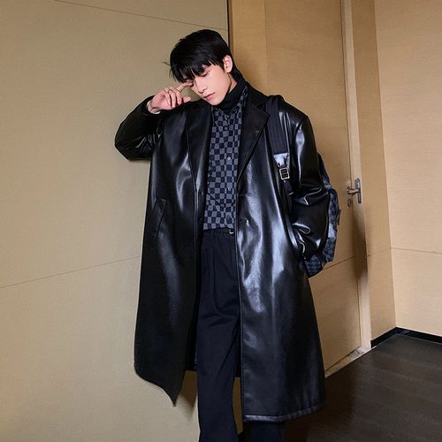 男士长款黑皮衣怎么搭配什么裤子好看吗