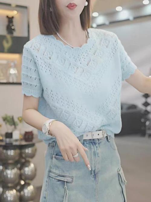 镂空短袖毛衣怎么搭配图片