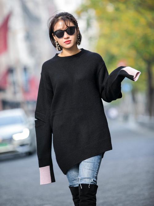 黑色长款针织外套怎么搭配什么裤子