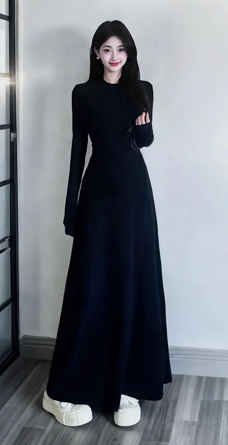 冬天超长黑裙怎么搭配图片