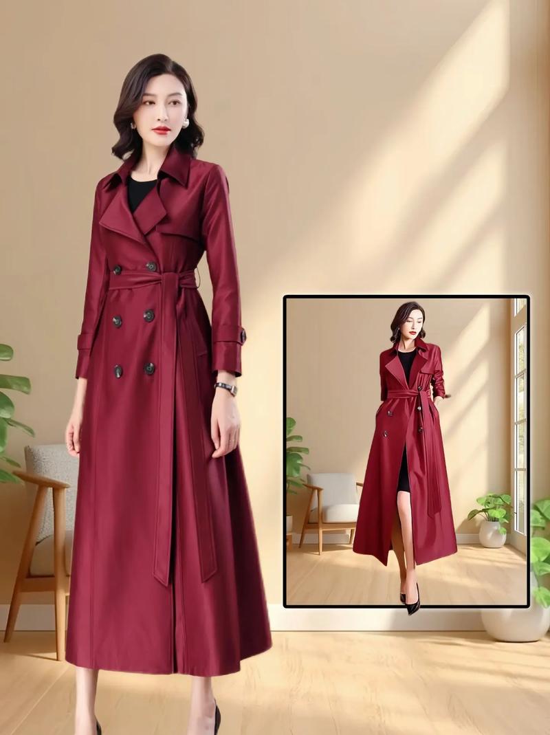 大红长款风衣怎么搭配图片