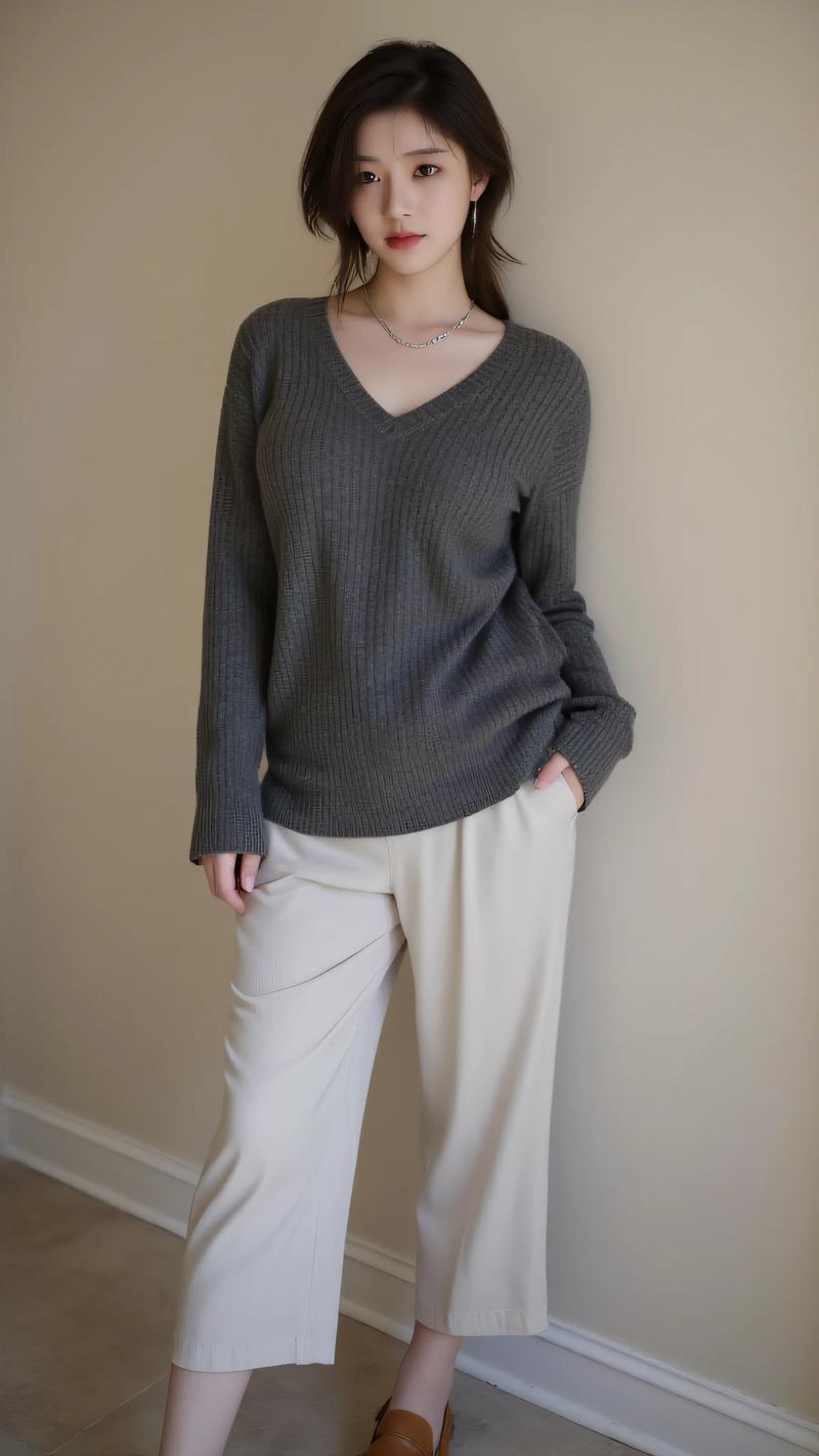 v领针织衫怎么下面搭配什么