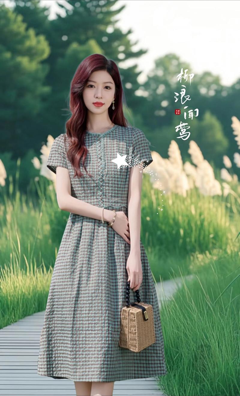 中长款格子连衣裙怎么搭配