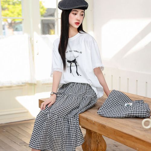 白色格子包裙上衣怎么搭配图片欣赏