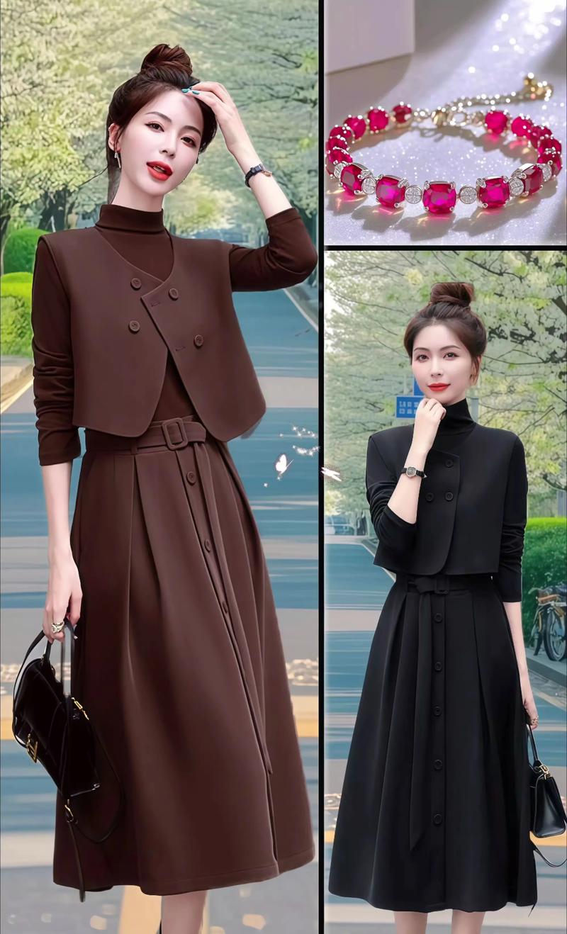 秋冬中长长袖连衣裙怎么搭配