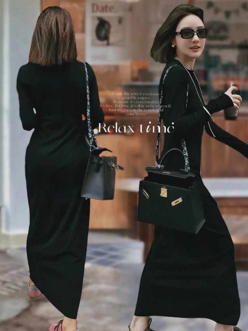 秋冬中长长袖连衣裙怎么搭配