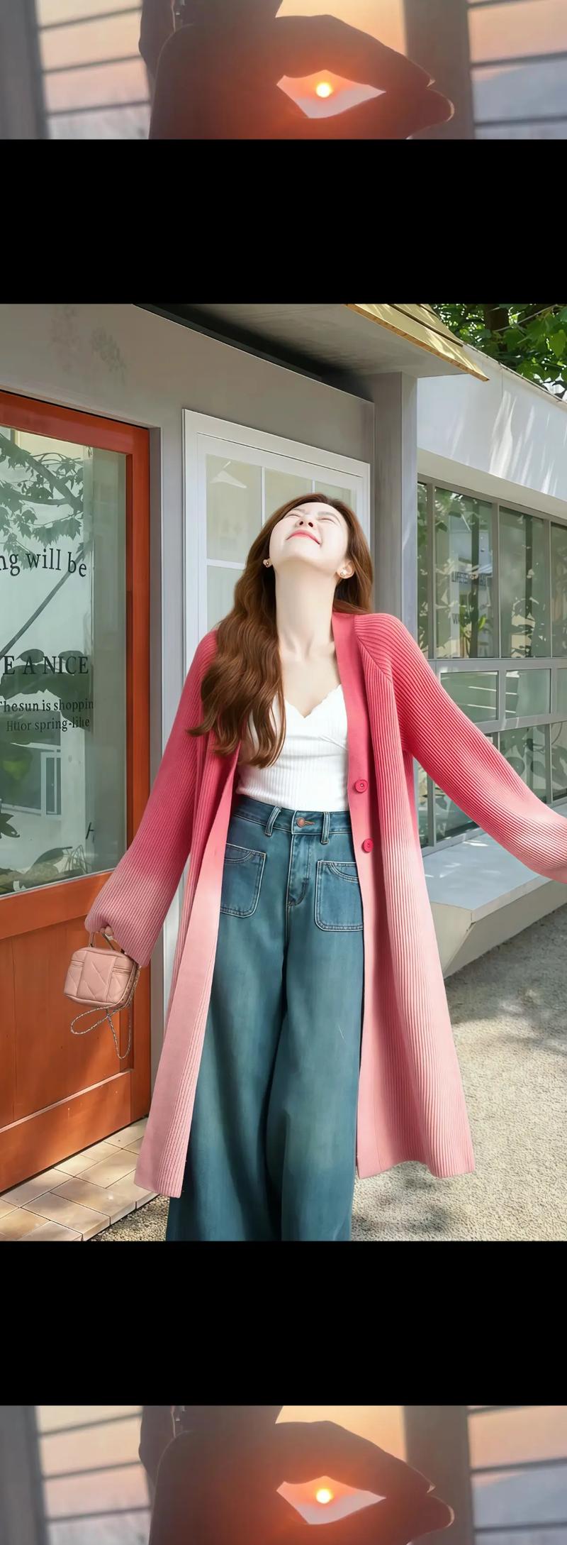 桃领长毛衣怎么搭配