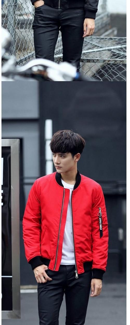 男红色短夹克怎么搭配