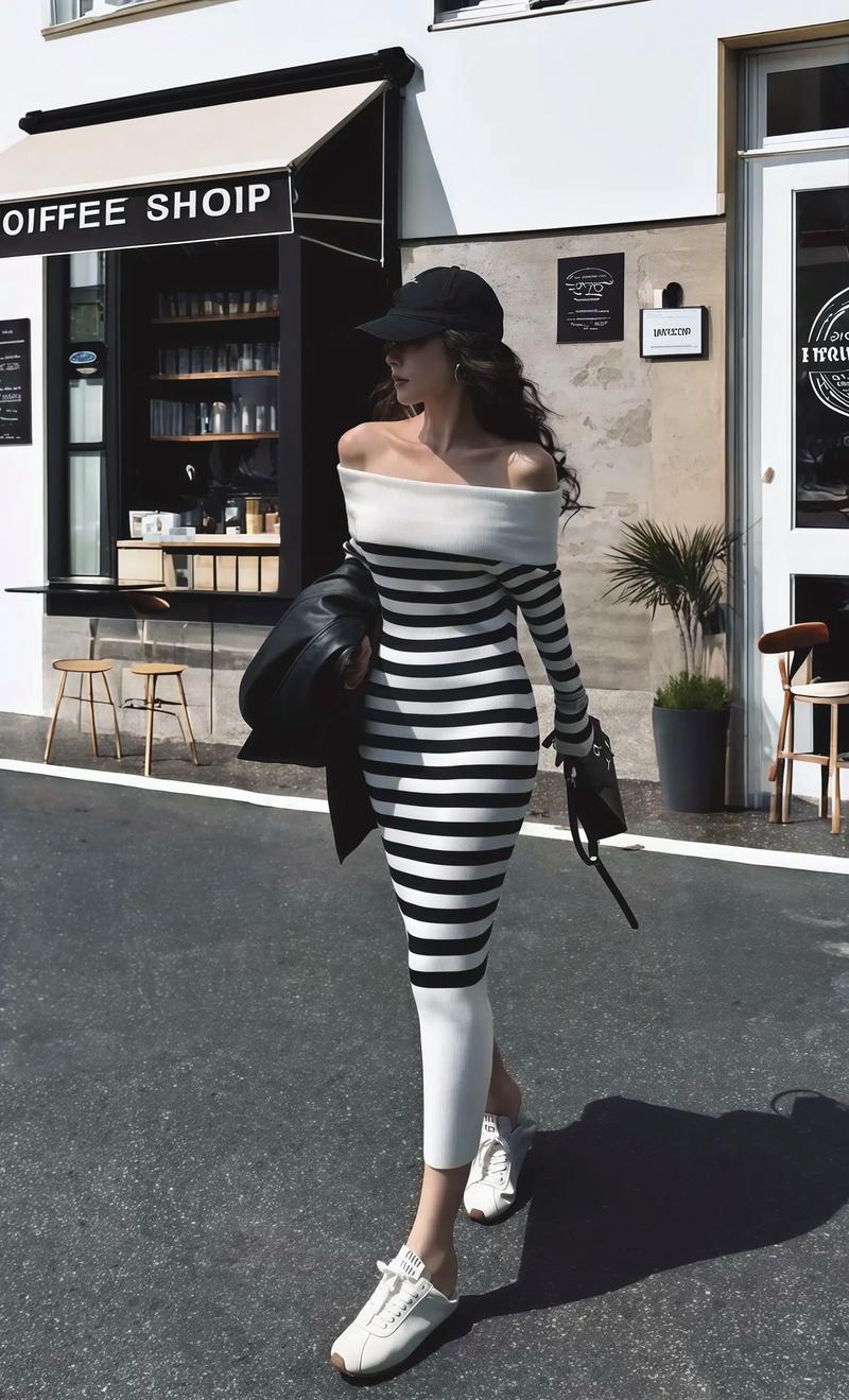 条纹长裙怎么搭配鞋