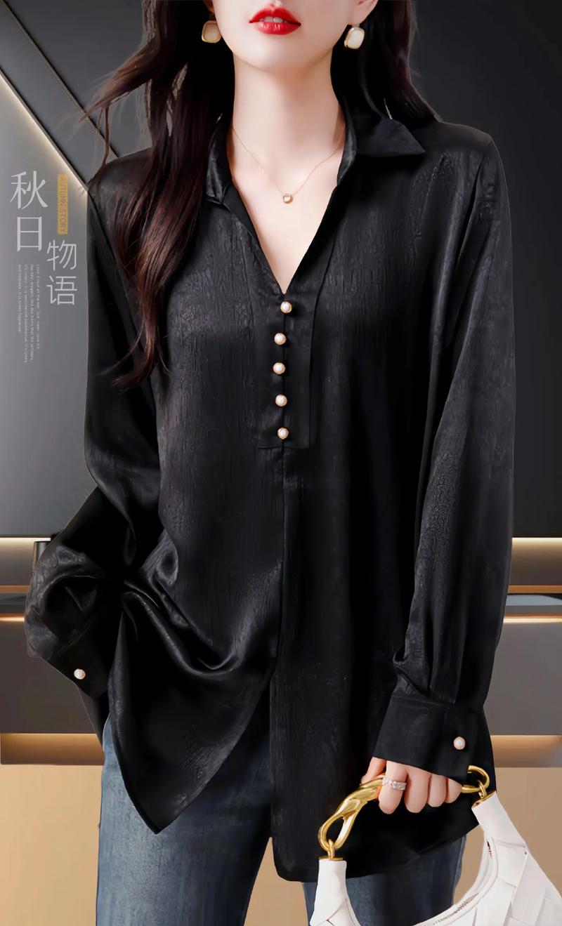 女黑色长袖衬衫怎么搭配