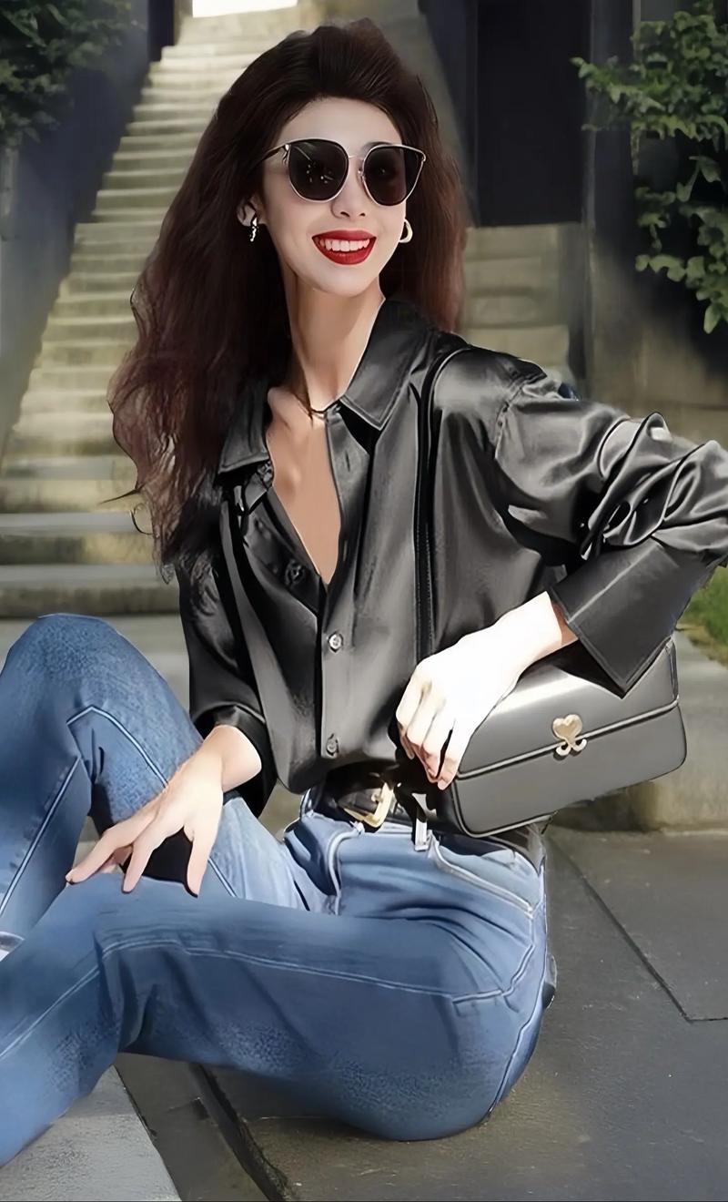女黑色长袖衬衫怎么搭配