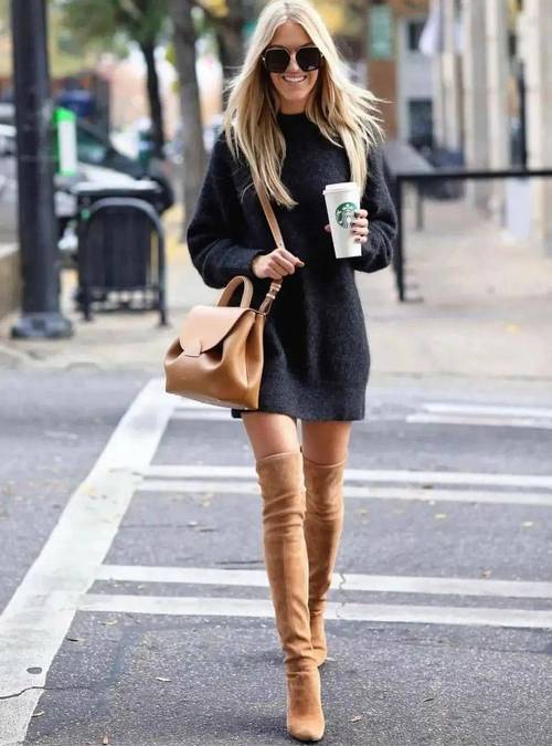 浅卡其色长靴怎么搭配图片