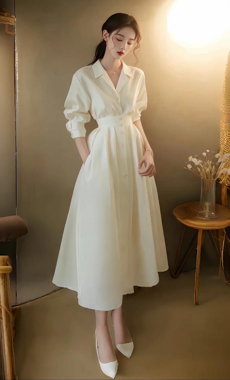 秋天白色衬衫裙怎么搭配