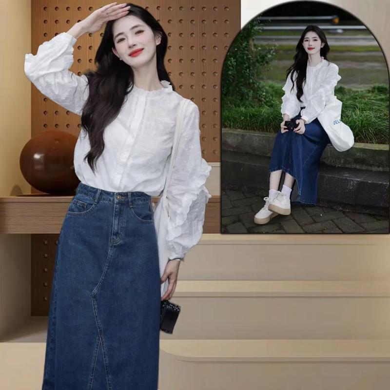 秋天白色衬衫裙怎么搭配