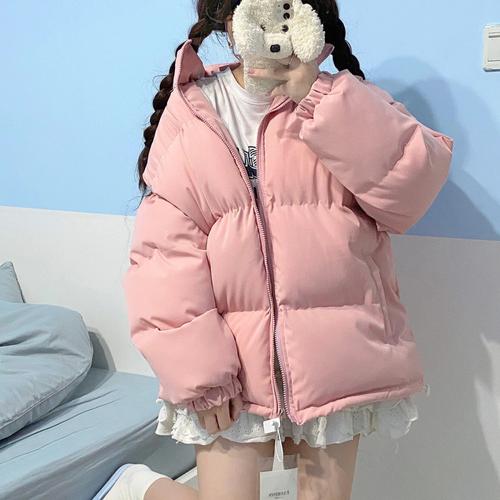 粉色长棉衣怎么搭配