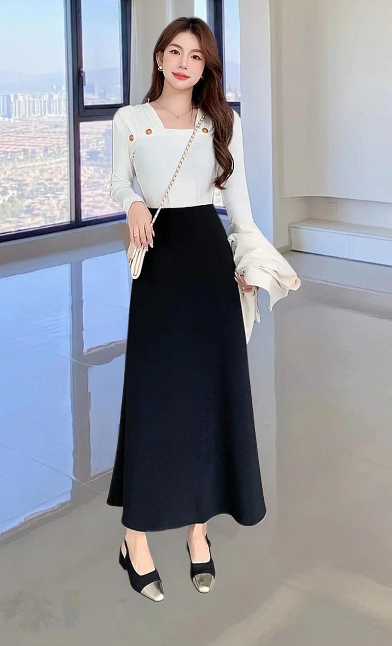半身长黑裙怎么搭配