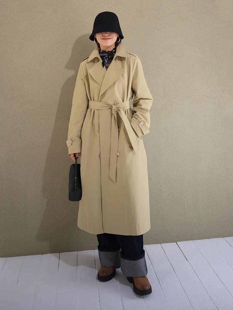 双排扣中长风衣怎么搭配图片