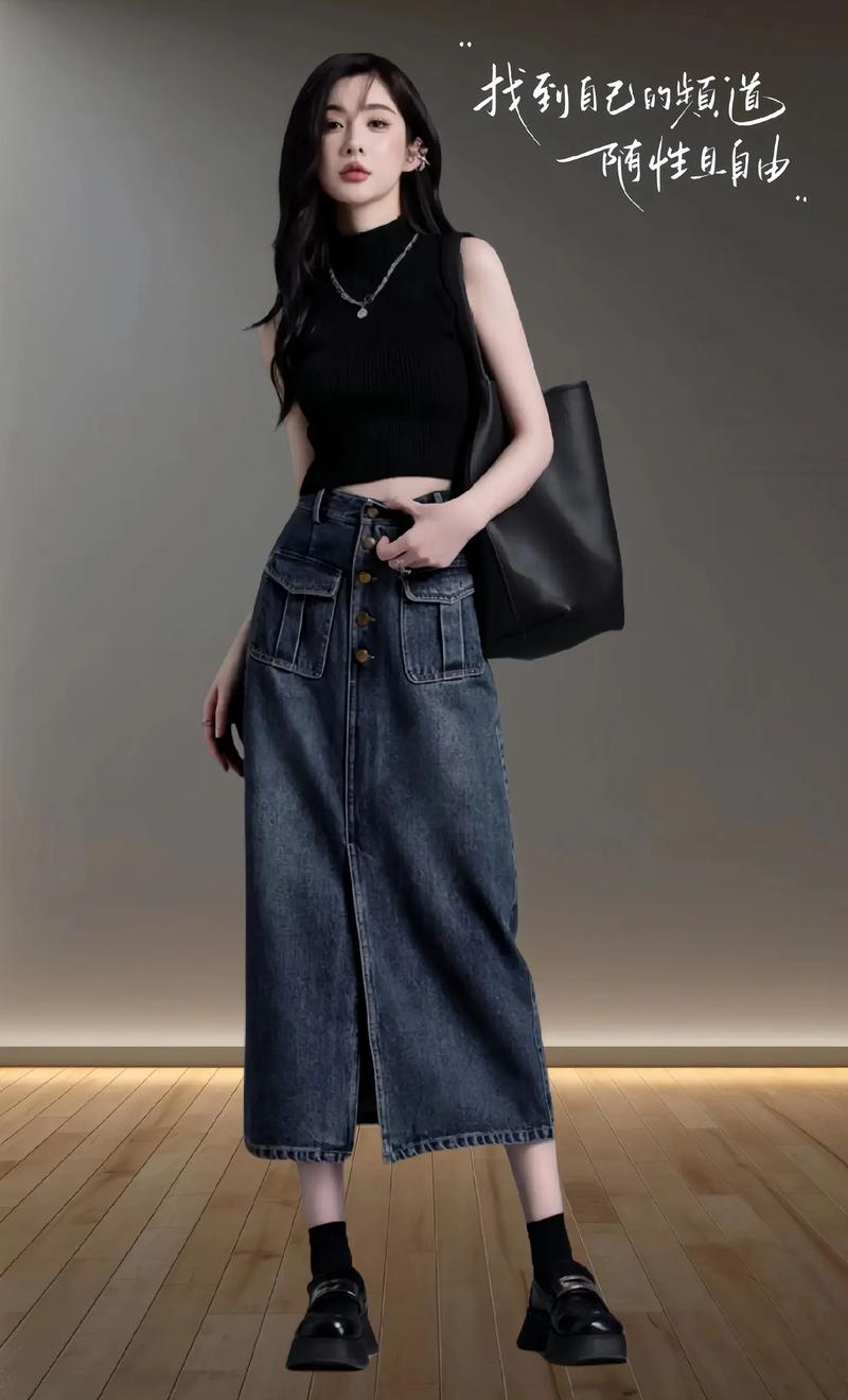 牛仔开衩长裙怎么搭配
