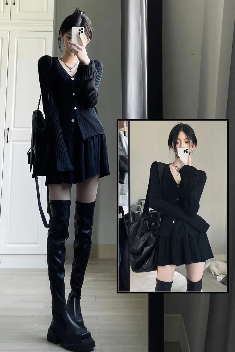 黑色针织套装怎么搭配