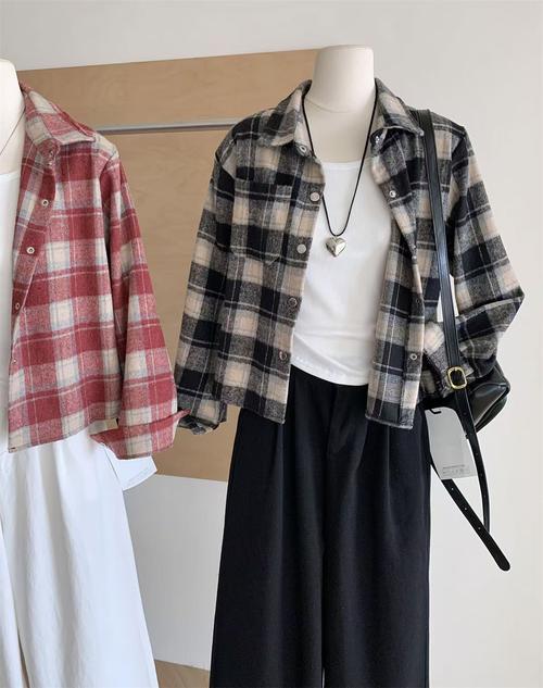 韩版格子衫短袖外套怎么搭配图片