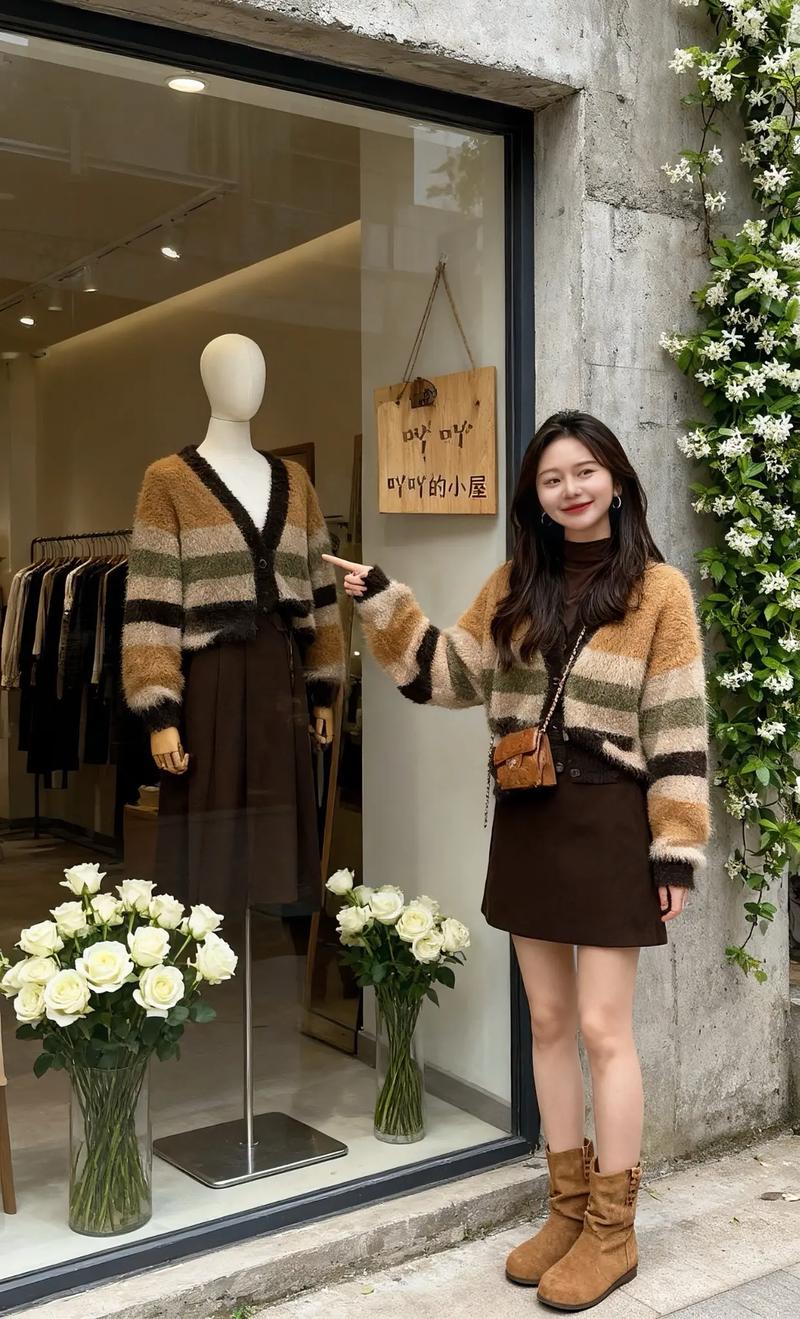 条纹棕色外套怎么搭配衣服好看