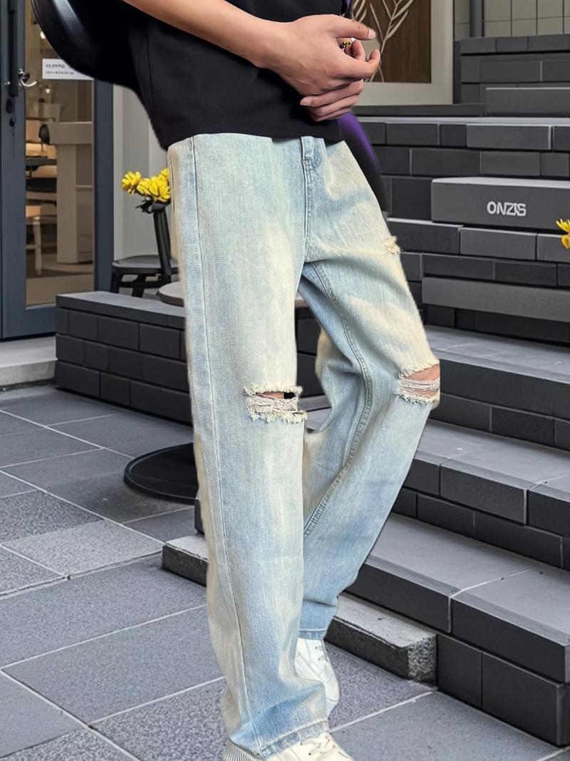 宽松直筒破洞牛仔裤怎么搭配鞋子