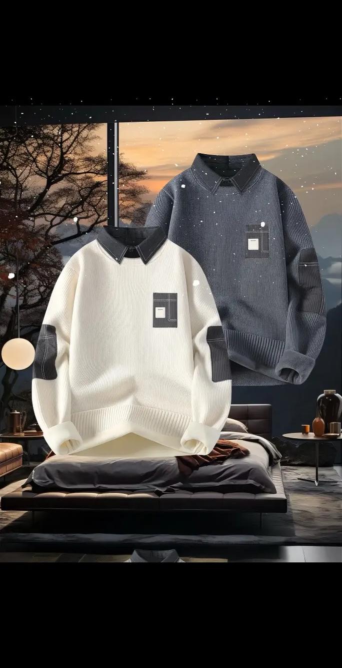 男士假两件针织衫怎么搭配裤子